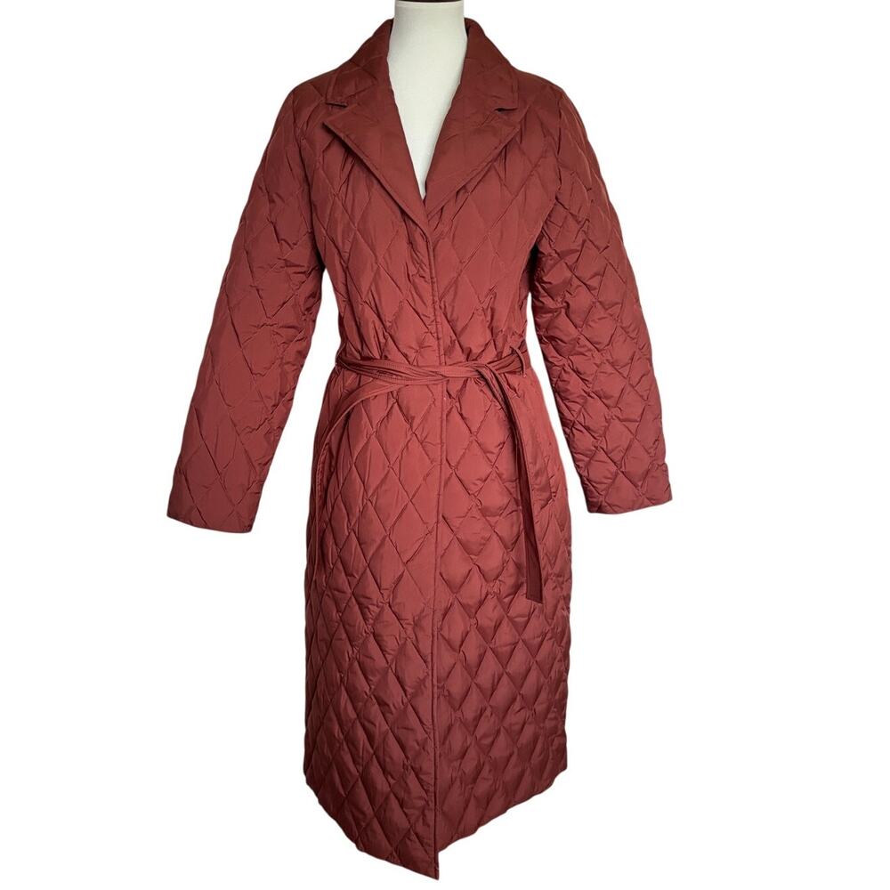 Garnett Hill Modern Longline Quilted Down Coat - Medium